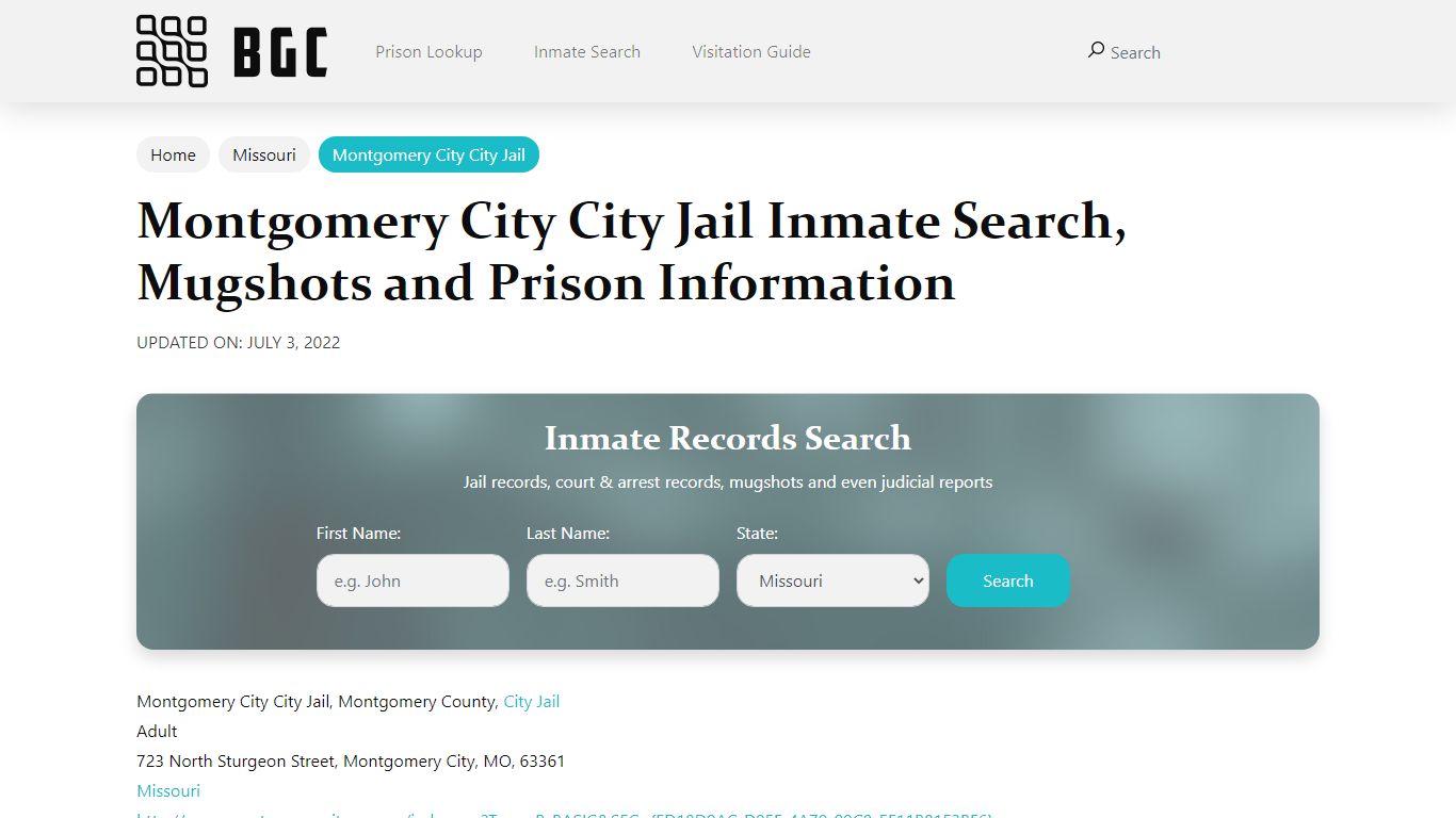 Montgomery City City Jail Inmate Search, Mugshots, Visitation, Phone no ...